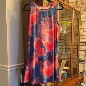 Colorful Tie-Dye Sleeveless Dress w pockets